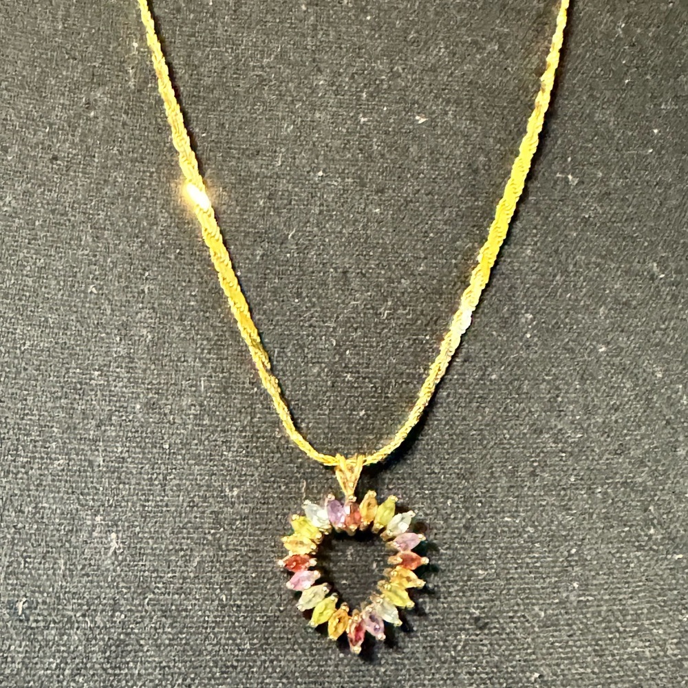 18K Gold Plated Heart Necklace: Multicolor CZ Pendant